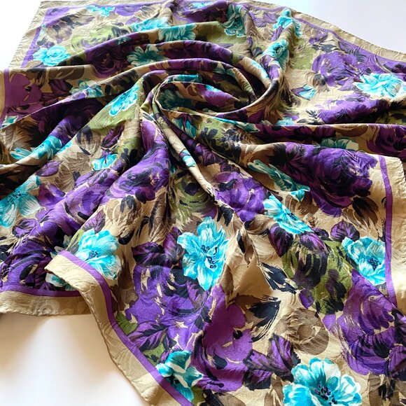 Vintage Carole Little 100% Silk Scarf Floral Square 33" - Picture 6 of 9